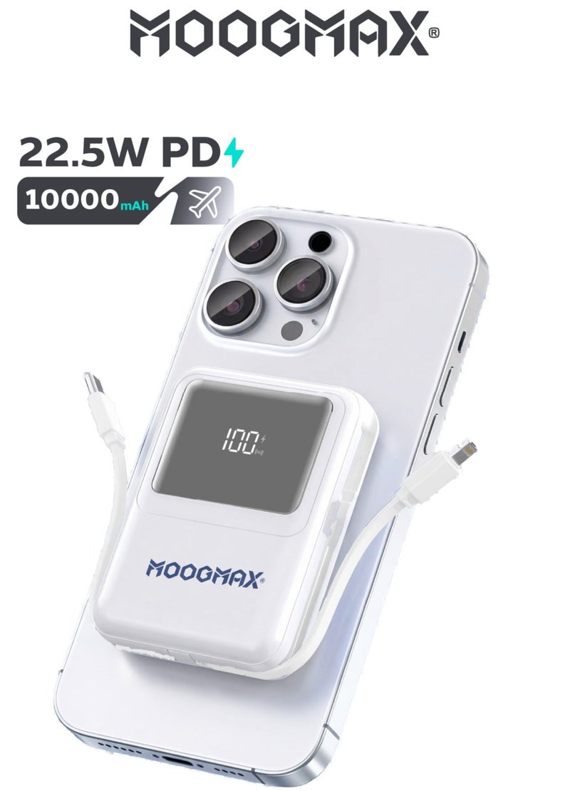 موجماكس باور بانك لاسلكي 10000 مللي امبير. شاحن متنقل صغير جدا بكيابل مدمجة (شاحن تايب سي& شاحن يو اس بي). باور بنك يدعم الشحن اللاسلكي ماج سيف. باور بانك مغناطيسي بقوة شحن سلكي 22.5 واط. بطاريه متنقله بشاشة رقمية. شاحن لاسلكي ايفون، سامسونج، هواوي، شومي وغيرها. - Image 1